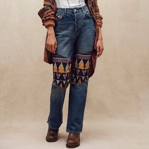 NEW Free People Patchwork Rocky Mountain Straight Leg Jeans